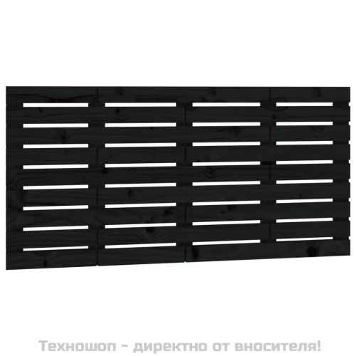 Стенна табла за спалня, черна, 156x3x63 см, борово дърво масив