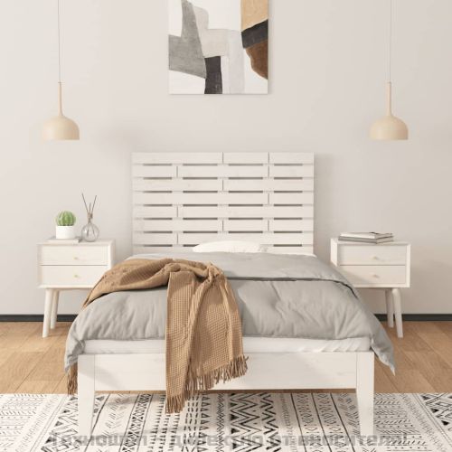 Стенна табла за спалня, бяла, 81x3x63 см, борово дърво масив