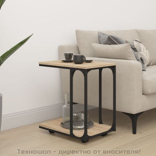 Странична маса с колела дъб сонома 50x35x55,5см инженерно дърво