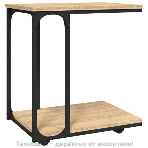 Странична маса с колела дъб сонома 50x35x55,5см инженерно дърво