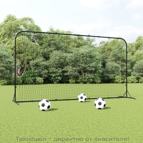 Футболна мрежа рикошет, черна, 366x90x183 см, HDPE