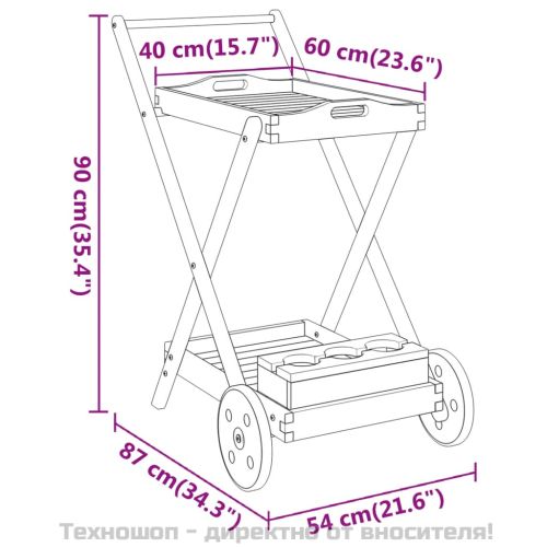 Количка за чай 54x87x90 см акациево дърво масив