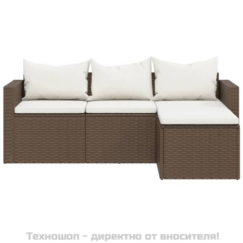 Градински лаундж комплект, кафяв, полиратан