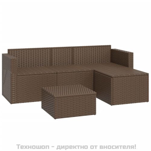 Градински лаундж комплект, кафяв, полиратан