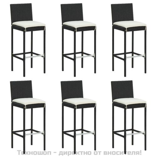 Бар табуретки с възглавници, 6 бр, черни, полиратан