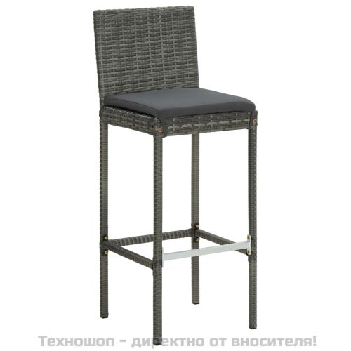 Бар табуретки с възглавници, 6 бр, сиви, полиратан