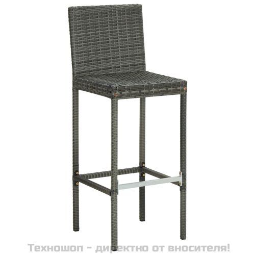 Бар табуретки с възглавници, 6 бр, сиви, полиратан