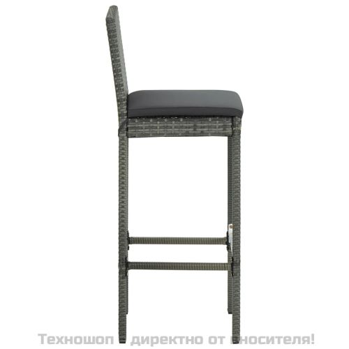 Бар табуретки с възглавници, 6 бр, сиви, полиратан