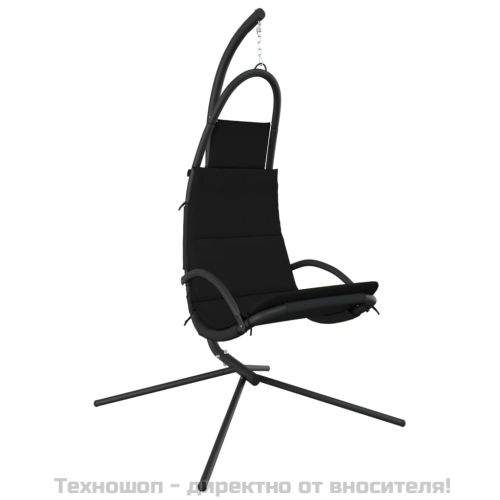 Градински стол-люлка с възглавница черен плат Оксфорд и стомана