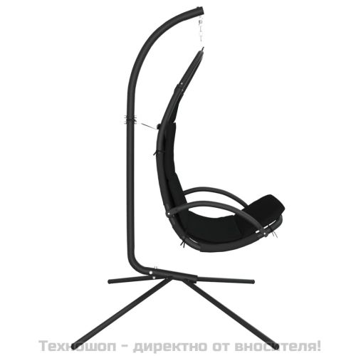 Градински стол-люлка с възглавница черен плат Оксфорд и стомана