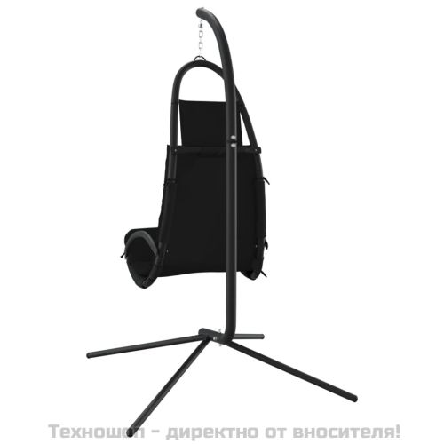 Градински стол-люлка с възглавница черен плат Оксфорд и стомана