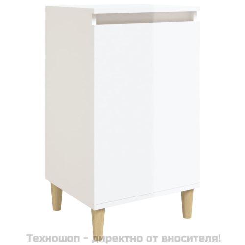 Нощно шкафче, бял гланц, 40x35x70 см, инженерно дърво