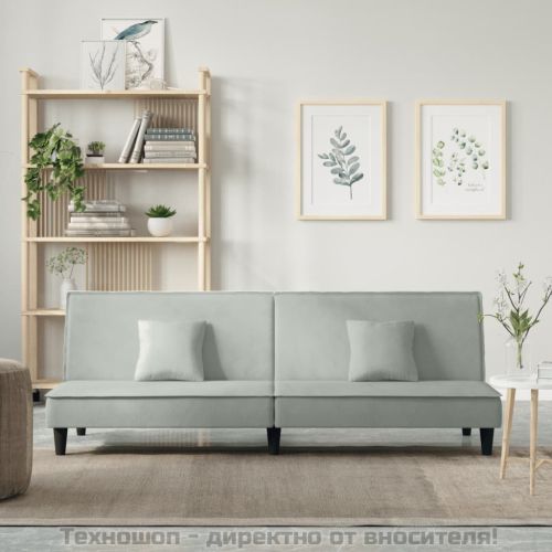 Разтегателен диван, светлосиво, кадифе