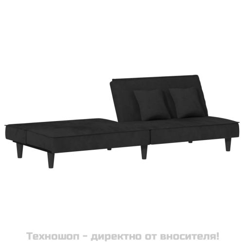 Разтегателен диван, черен, кадифе