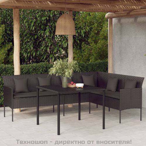 Градински трапезен комплект възглавници 2 части черен полиратан