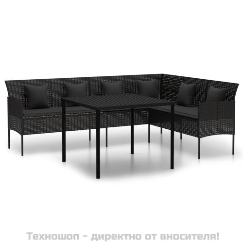 Градински трапезен комплект възглавници 2 части черен полиратан