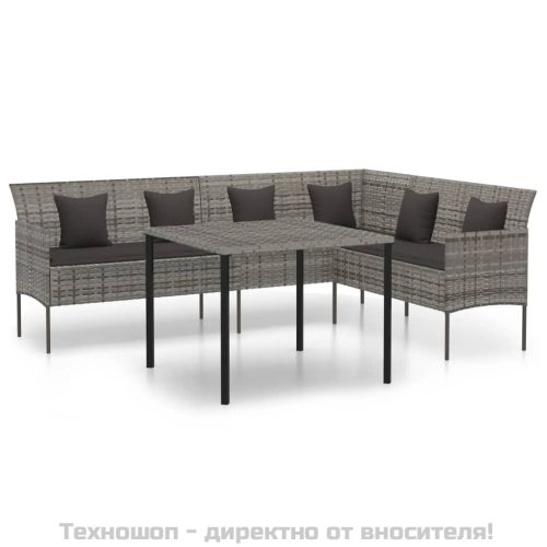 Градински трапезен комплект 2 части с възглавници сив полиратан