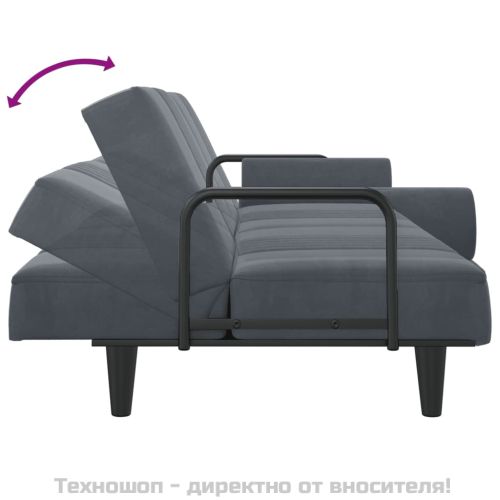 Разтегателно канапе с подлакътници, тъмносиво, кадифе