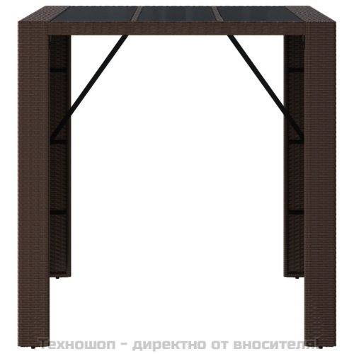 Бар маса със стъклен плот, кафява, 105x80x110 см, полиратан