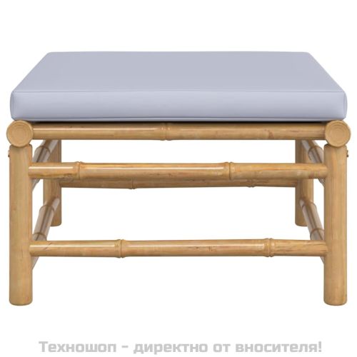 Градинска табуретка със светлосива възглавница бамбук