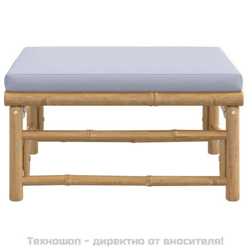 Градинска табуретка със светлосива възглавница бамбук