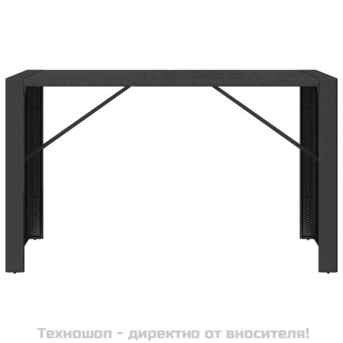 Бар маса със стъклен плот, черна, 185x80x110 см, полиратан