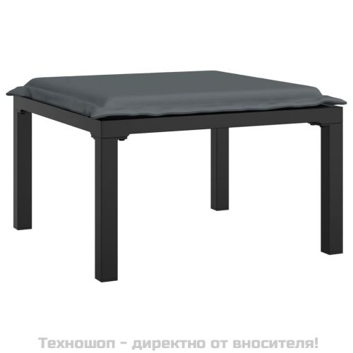 Градинска табуретка с възглавница, черно и сиво, полиратан