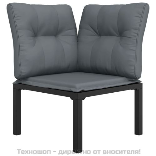 Градински ъглов стол с възглавници черен и сив полиратан