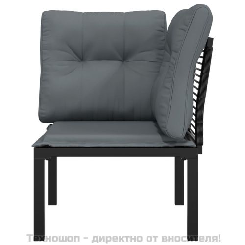 Градински ъглов стол с възглавници черен и сив полиратан