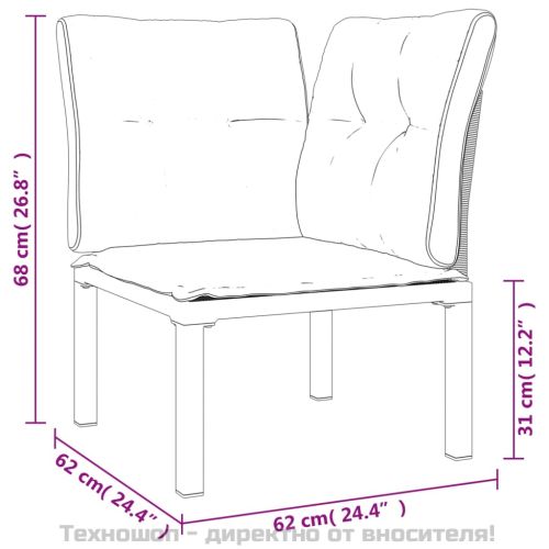 Градински ъглов стол с възглавници черен и сив полиратан