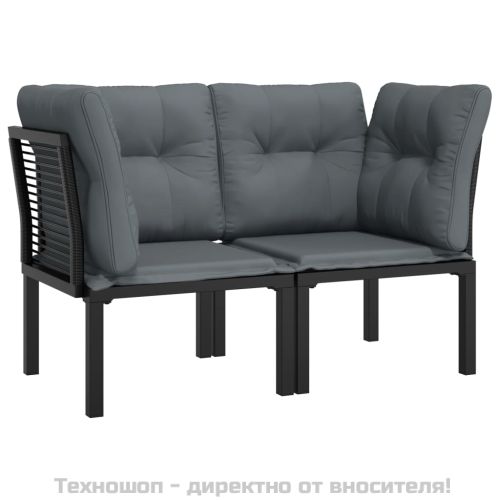 Градински ъглови столове с възглавници 2 бр черен/сив полиратан