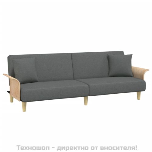 Разтегателно канапе с подлакътници, тъмносиво, плат