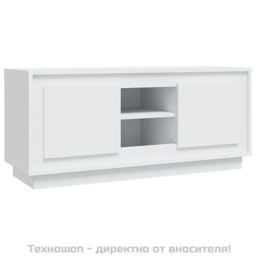 ТВ шкаф, бял, 102x35x45 см, инженерно дърво