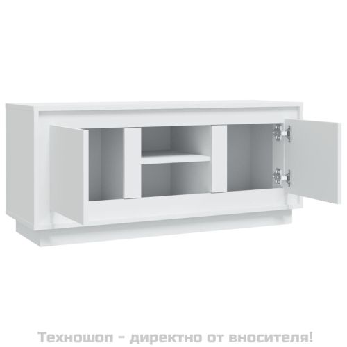 ТВ шкаф, бял, 102x35x45 см, инженерно дърво