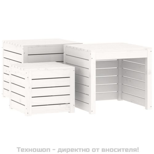 Комплект градински кутии от 3 части, бели, масивно дърво бор