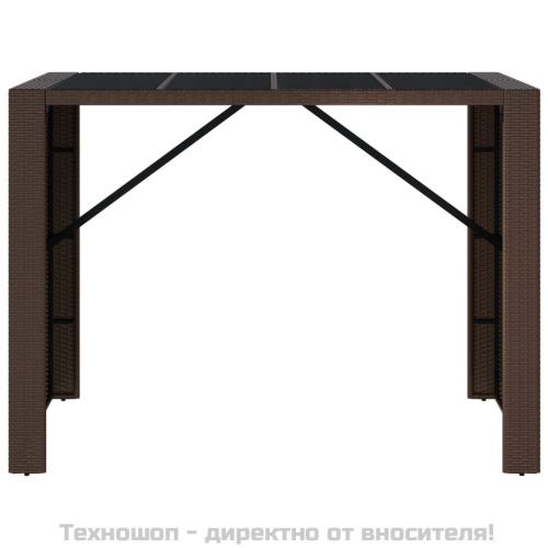 Бар маса със стъклен плот, кафява, 145x80x110 см, полиратан