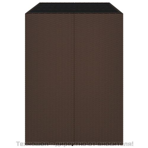 Бар маса със стъклен плот, кафява, 145x80x110 см, полиратан