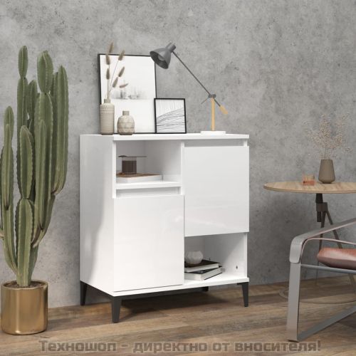 Сайдборд, бял гланц, 60x35x70 см, инженерно дърво
