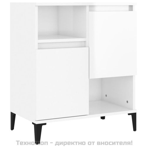 Сайдборд, бял гланц, 60x35x70 см, инженерно дърво