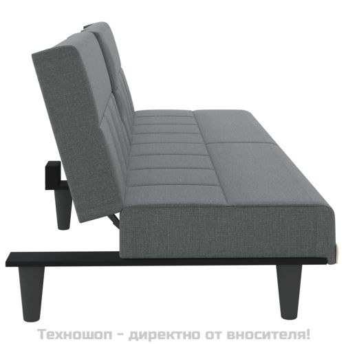 Разтегателен диван с поставки за чаши, тъмносив, плат