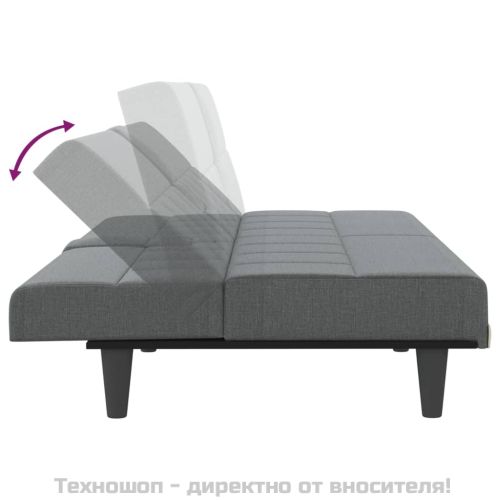 Разтегателен диван с поставки за чаши, тъмносив, плат