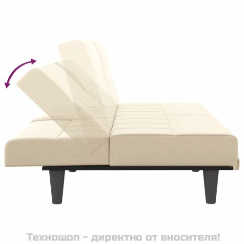 Разтегателен диван с поставки за чаши, кремав, плат