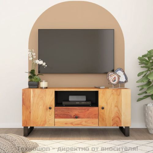 ТВ шкаф, 105x33,5x46 см, масивно акациево и инженерно дърво