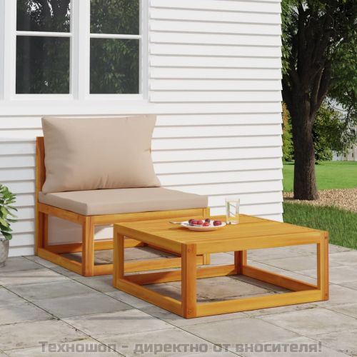 Градински комплект дивани с възглавници от 2 части акация масив