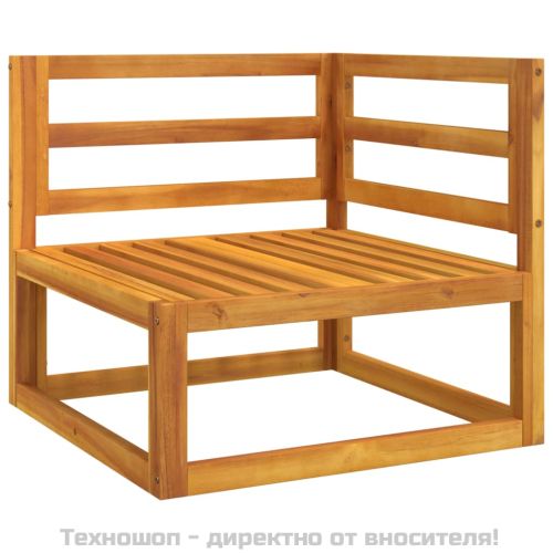 Модулен ъглов диван с таупе възглавници, акациево дърво масив