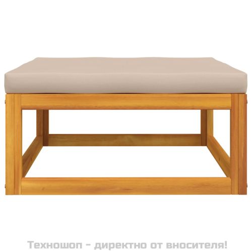 Градинска табуретка с таупе възглавница, масивно дърво акация