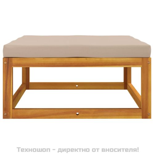 Градинска табуретка с таупе възглавница, масивно дърво акация