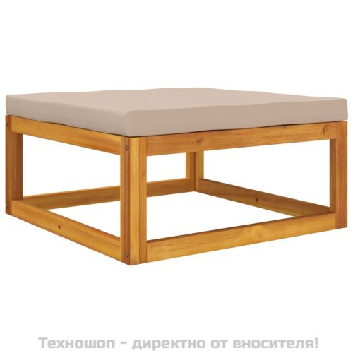 Градинска табуретка с таупе възглавница, масивно дърво акация