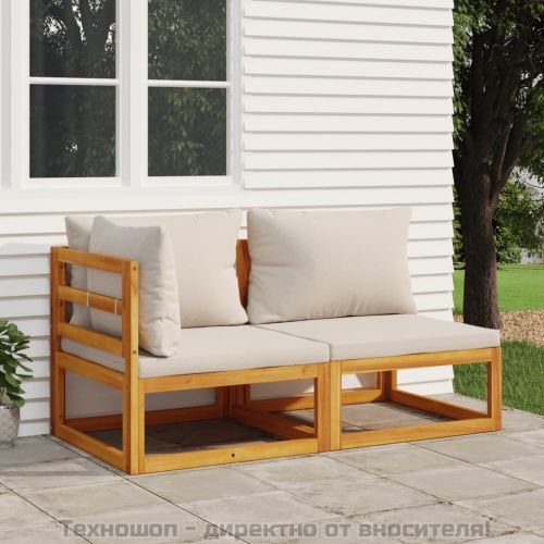 Градински комплект дивани с възглавници от 2 части акация масив