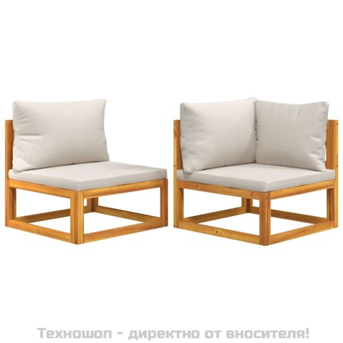 Градински комплект дивани с възглавници от 2 части акация масив